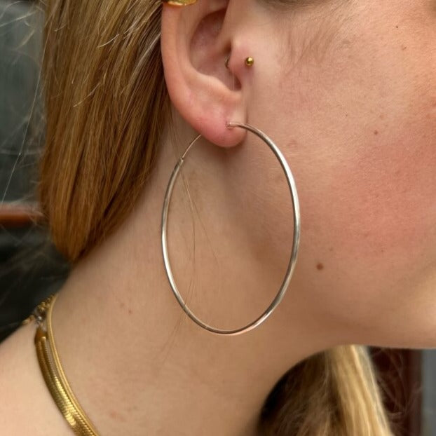 Buy 14K Yellow Gold 35mm Thin Polished Endless Continuous Hoop Earring,  1.2mm Thick Online in India - Etsy